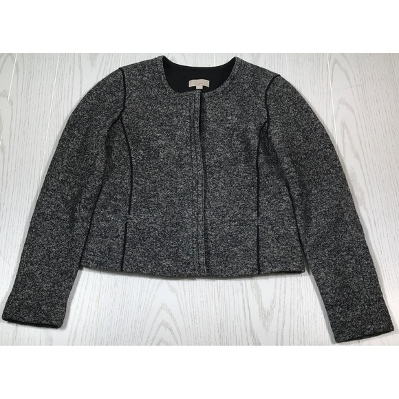 LOFT Jackets & Blazers - Loft Wool Blend Jacket Women 2 Gray Button Snap Round Neck Cropped Classic